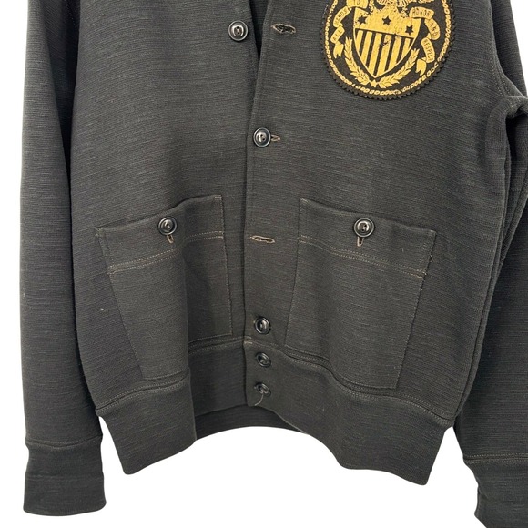 RRL Double RL Ralph Lauren Cardigan Sweater Jacket  M Crest Patch Black Military - Picture 7 of 8